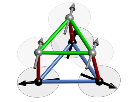 Crystal lattice with conflicting spins.